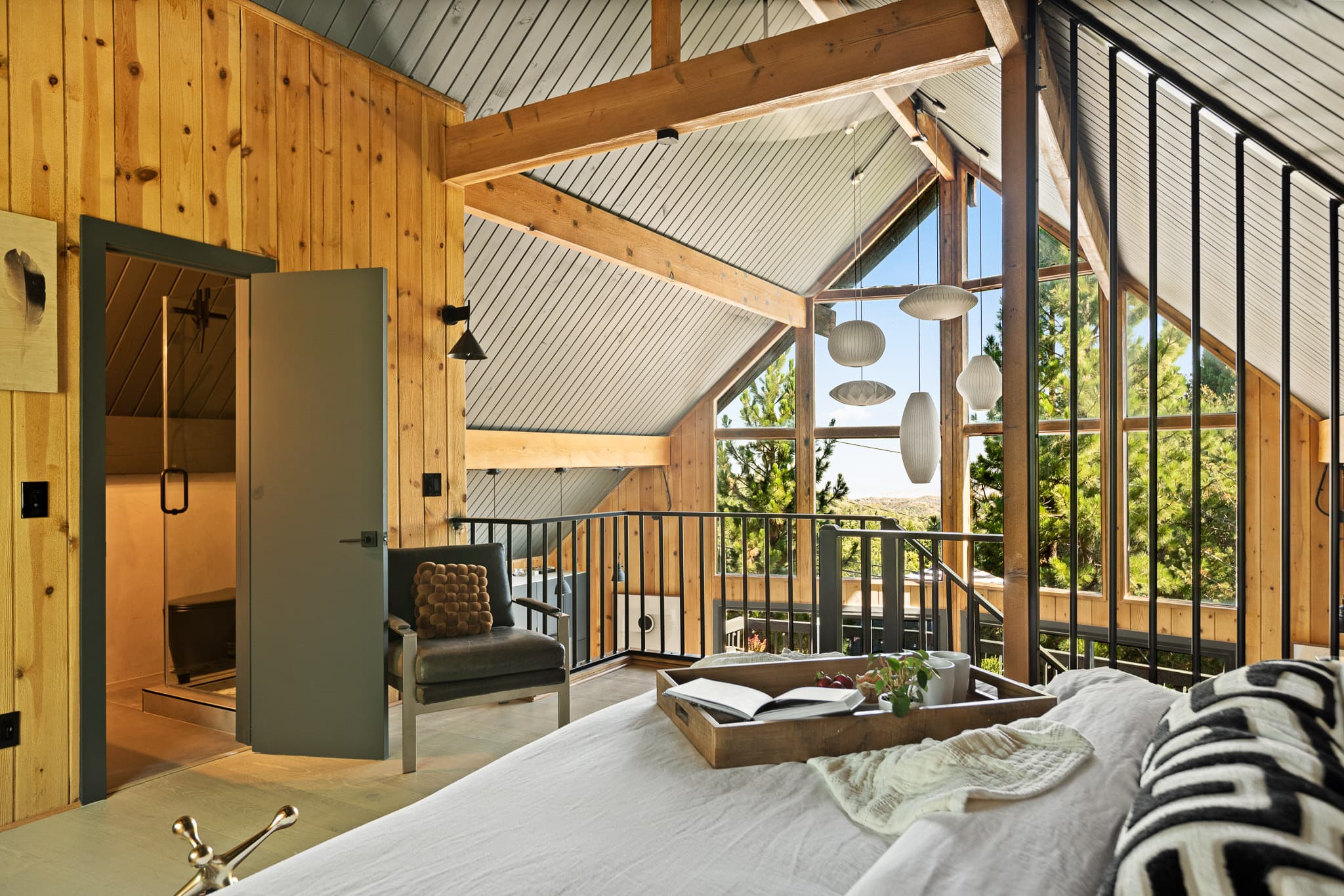 Private hot tub surrounded by pines