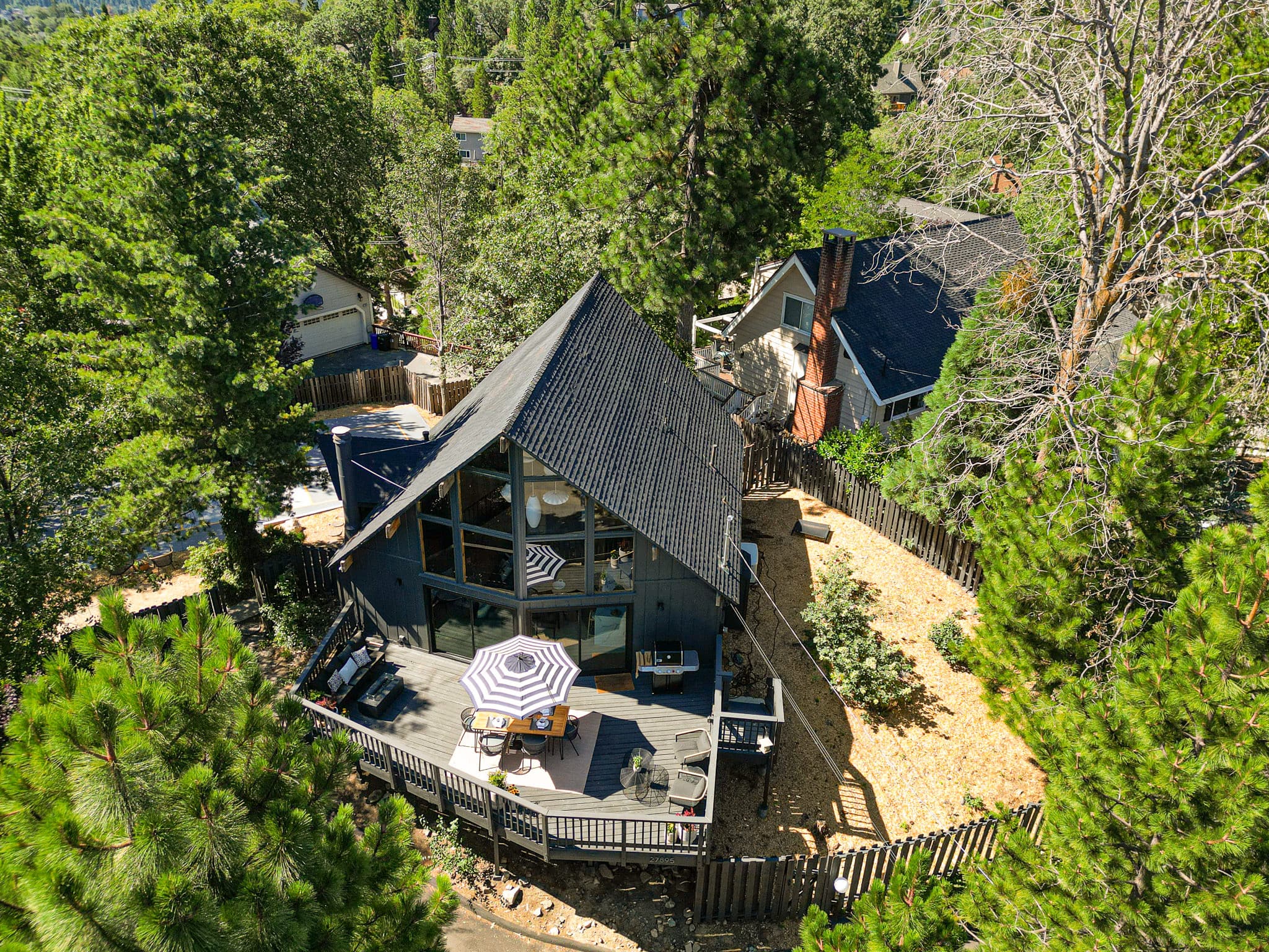 Drone view of the A-frame and grounds